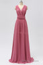 Dusty Rose Chiffon Wrap A Line Long Bridesmaid Dresses