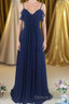 Navy Blue Chiffon Cold Shoulder A Line Long Bridesmaid Dresses