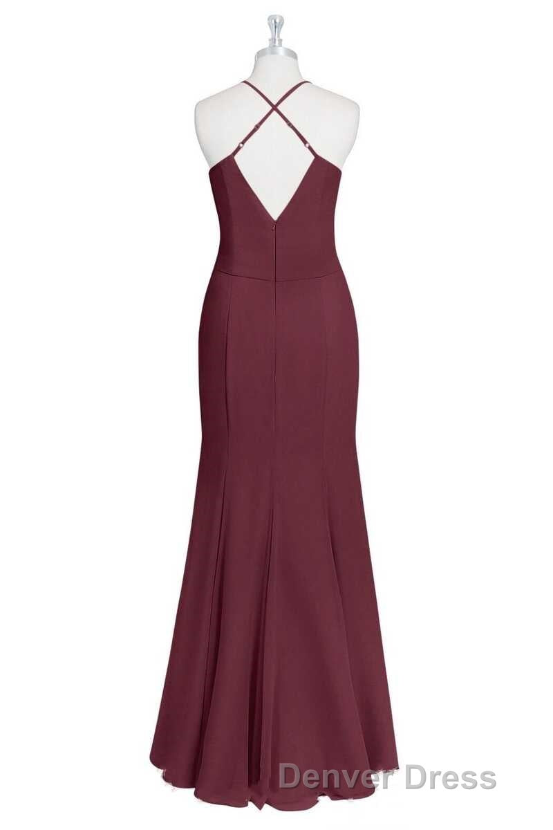 Burgundy Chiffon Cross Back Mermaid Long Bridesmaid Dresses Secondary image