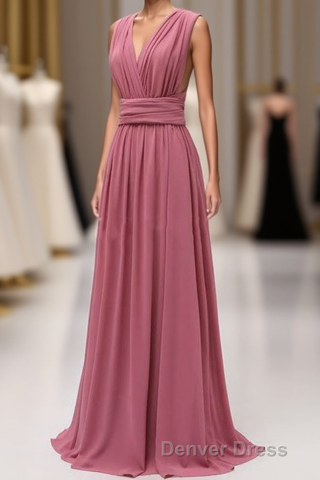 Dusty Rose Chiffon Wrap A Line Long Bridesmaid Dresses Main image