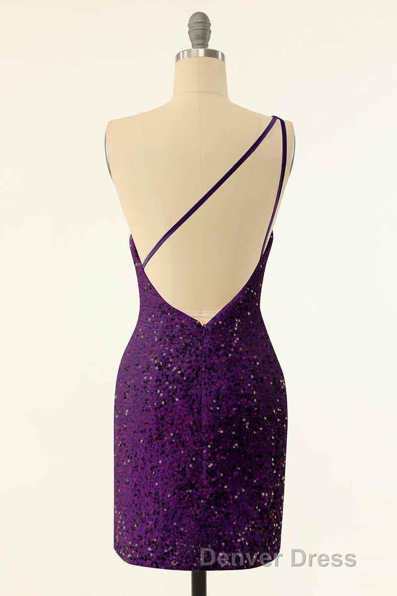 Pink Sequin One Shoulder Backless Short Prom Dresses