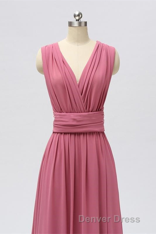 Dusty Rose Chiffon Wrap A Line Long Bridesmaid Dresses Secondary image