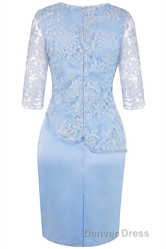 Light Blue Crew Neck Lace Half Sleeve Short Mother of the Bride Dresses Secondary image