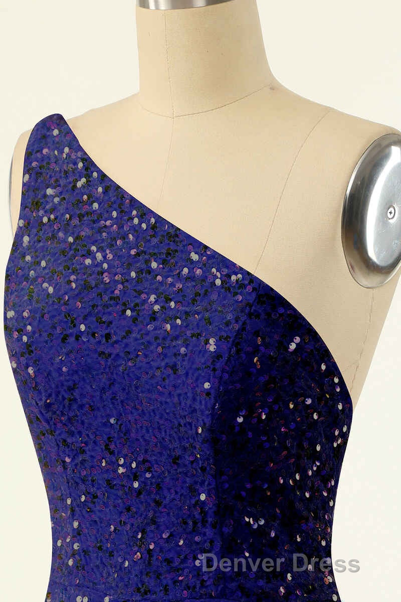 Pink Sequin One Shoulder Backless Short Prom Dresses