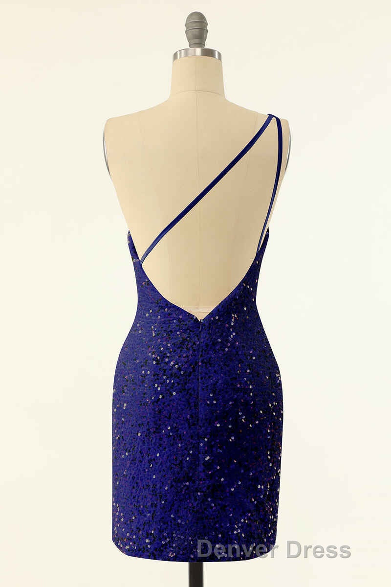 Pink Sequin One Shoulder Backless Short Prom Dresses