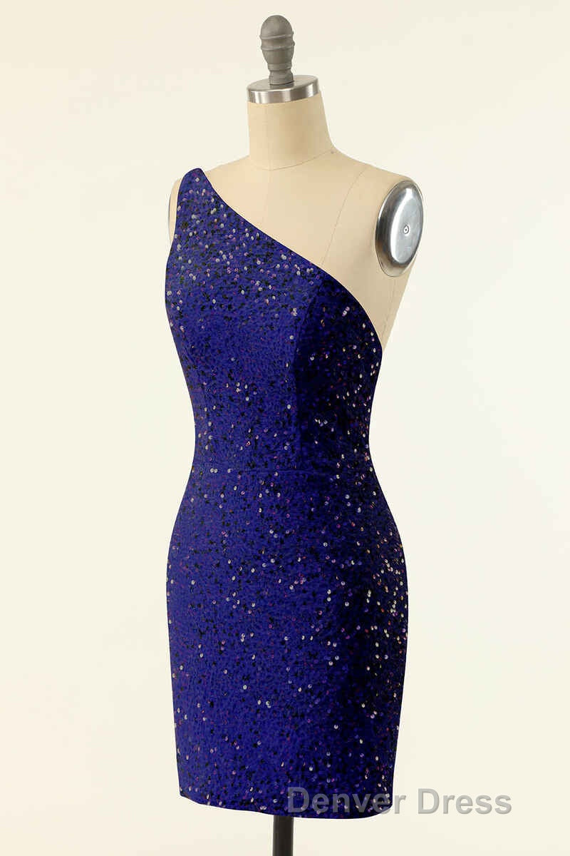 Pink Sequin One Shoulder Backless Short Prom Dresses Secondary image