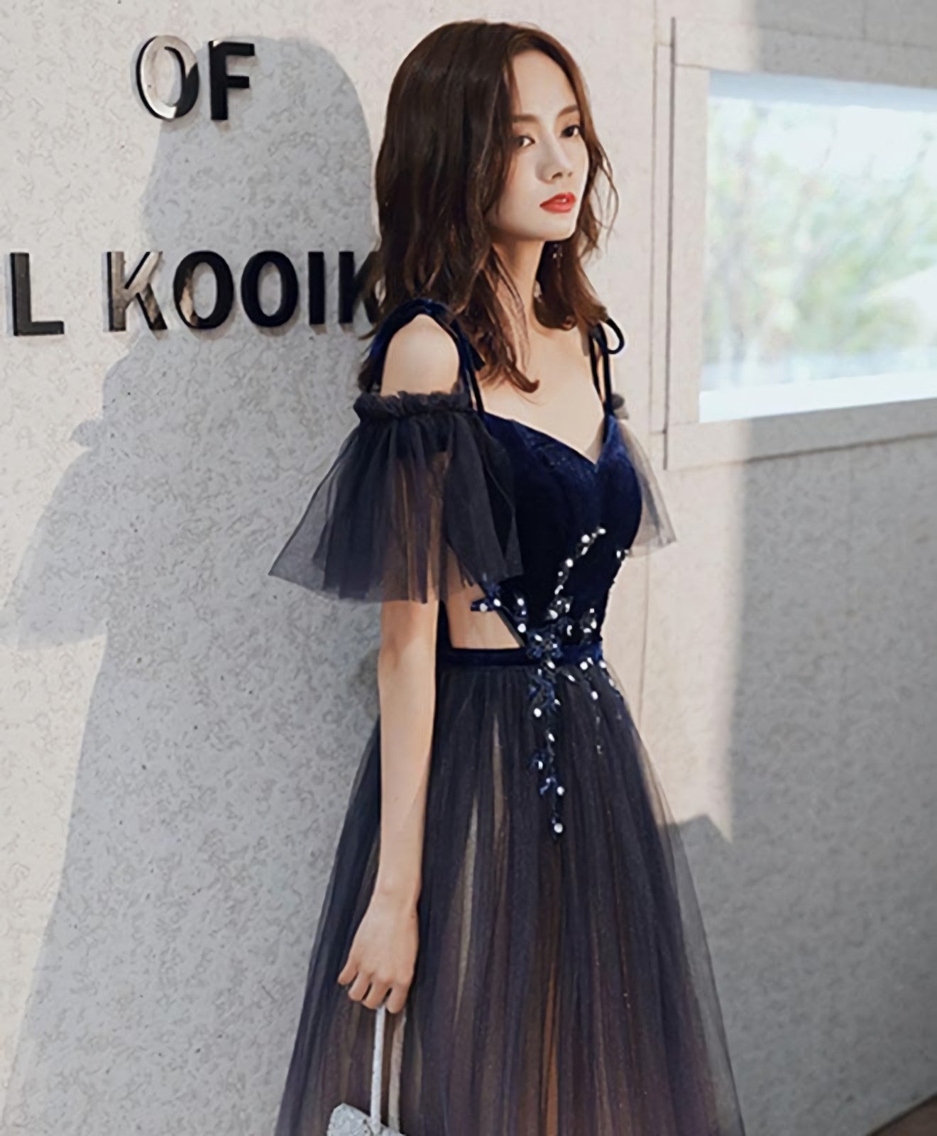 Blue Sweetheart Tulle Off Shoulder Long Prom Dress, Blue Prom Dresses