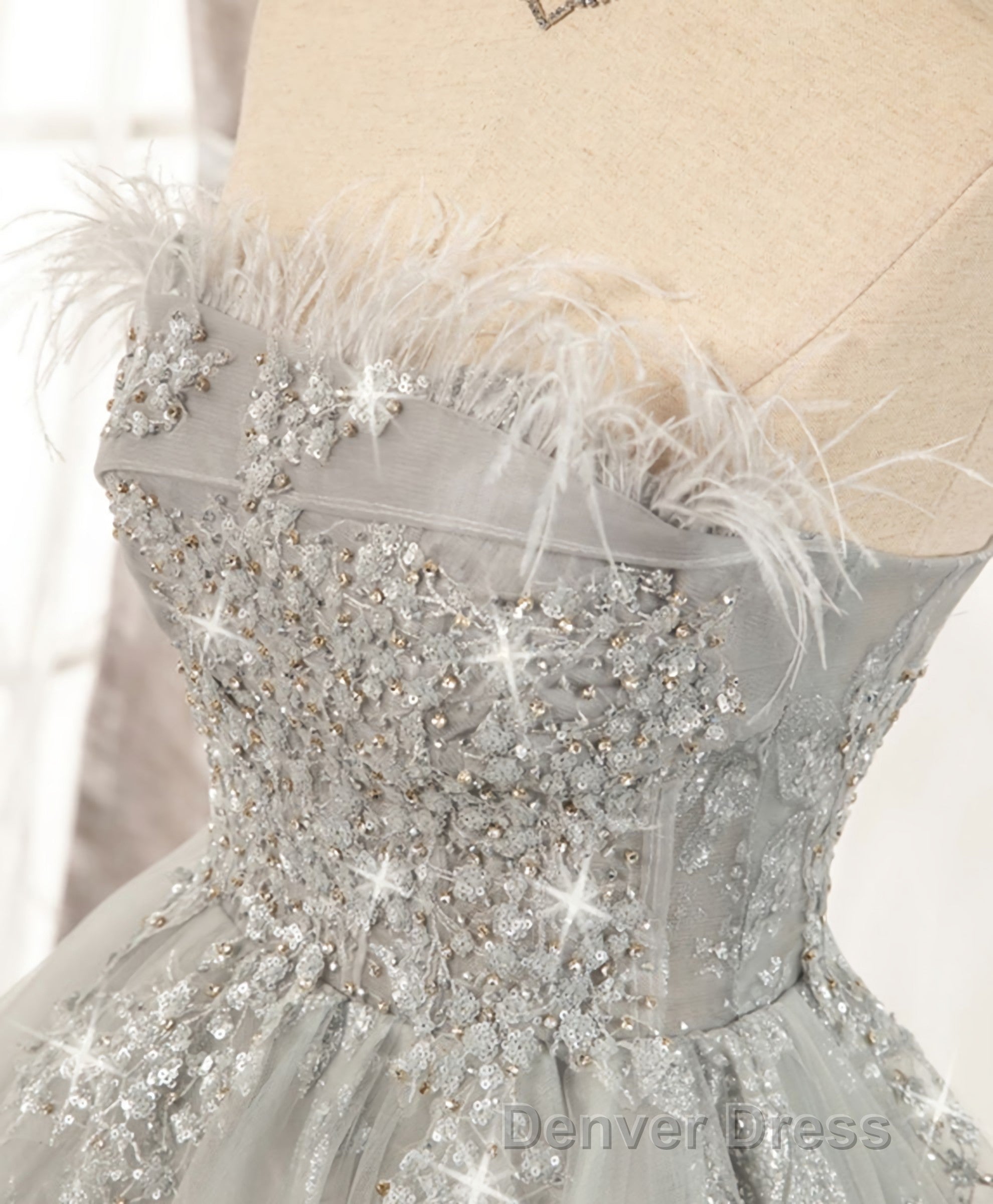 Gray Sweetheart Lace Tulle Short Prom Dress, Gray Cocktail Dresses