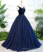 Dark Blue Tulle Long Prom Dress, Dark Blue Tulle Prom Dresses