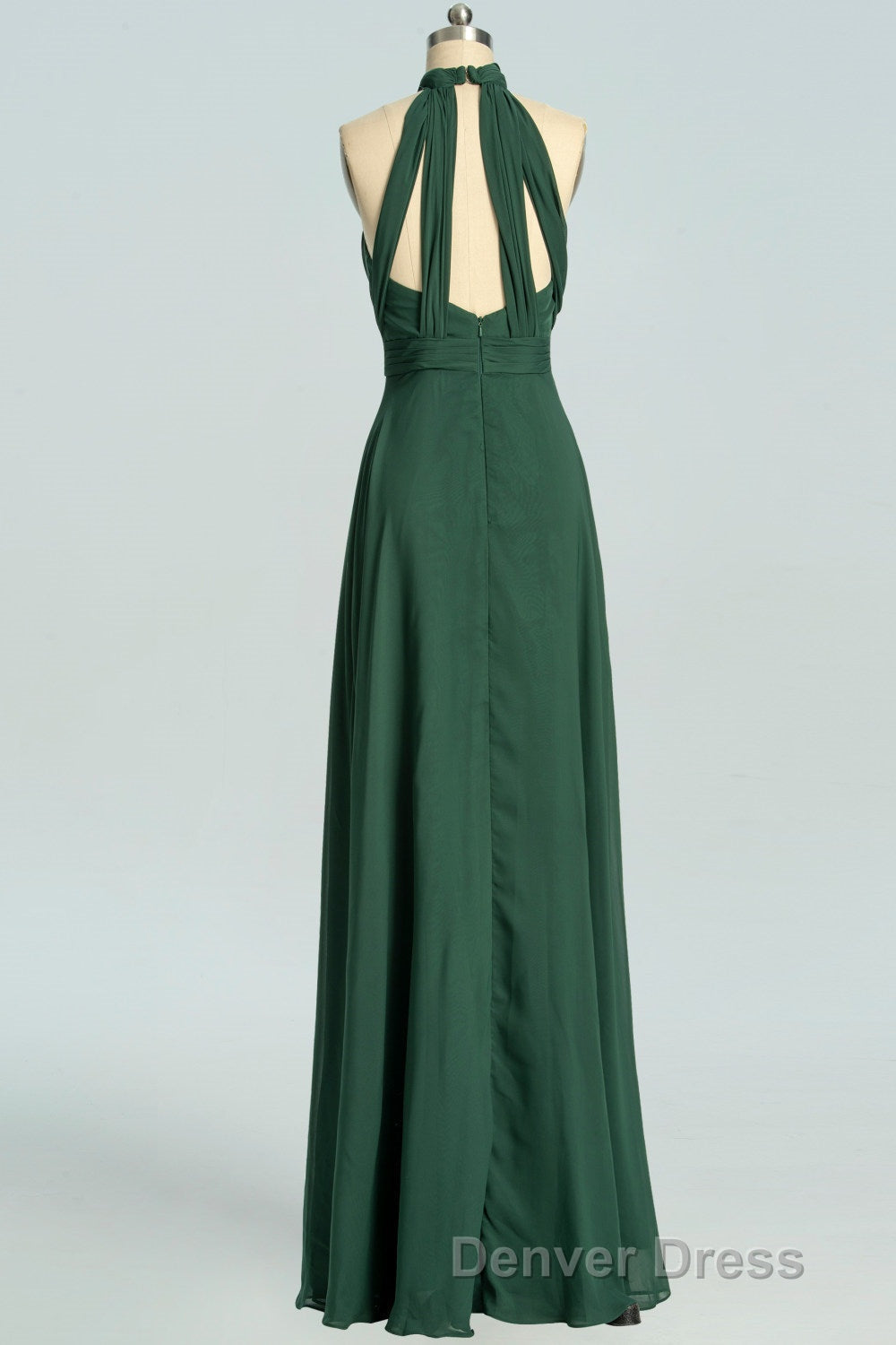 Halter Hunter Green Chiffon A Line Long Bridesmaid Dresses