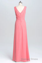 Lavender Chiffon A Line Ruffles Long Bridesmaid Dresses