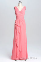 Lavender Chiffon A Line Ruffles Long Bridesmaid Dresses
