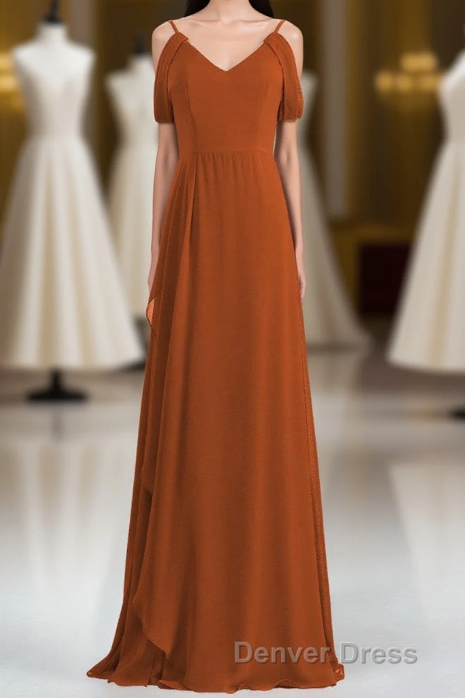 Burnt Orange A-line Chiffon Long Bridesmaid Dresses Main image