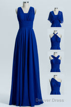 Royal Blue A Line Chiffon Long Convertible Bridesmaid Dresses