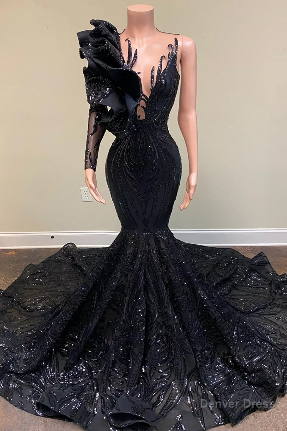 V Neck Flowers Mermaid Long Sleeves Prom Dresses Main image