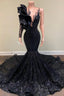 V Neck Flowers Mermaid Long Sleeves Prom Dresses