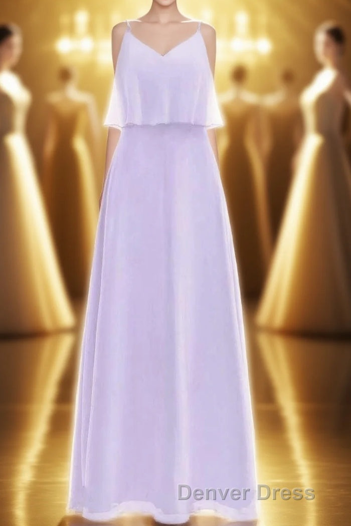 Lavender Chiffon Straps Ruffled A Line Bridesmaid Dresses