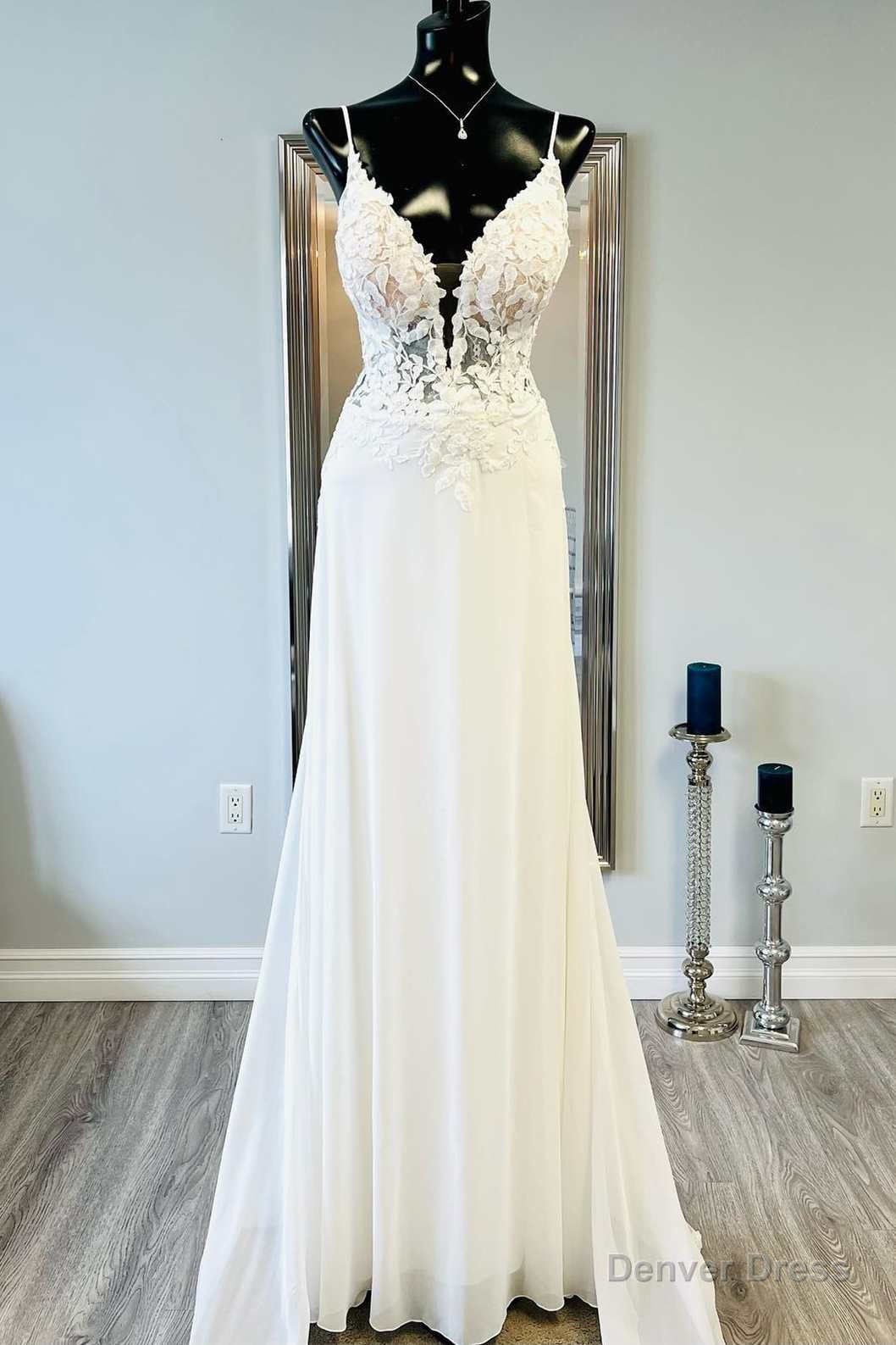 White Floral Lace Open Back Mermaid Long Wedding Dresses Main image