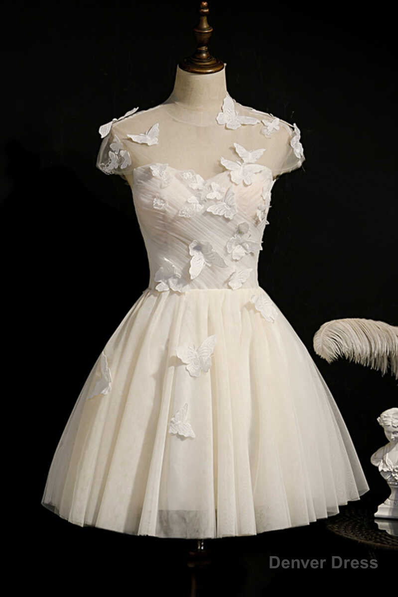 Ivory Sweetheart Cap Sleeve Short Party Dress with Butterflies
