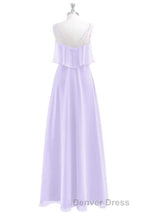 Lavender Chiffon Straps Ruffled A Line Bridesmaid Dresses