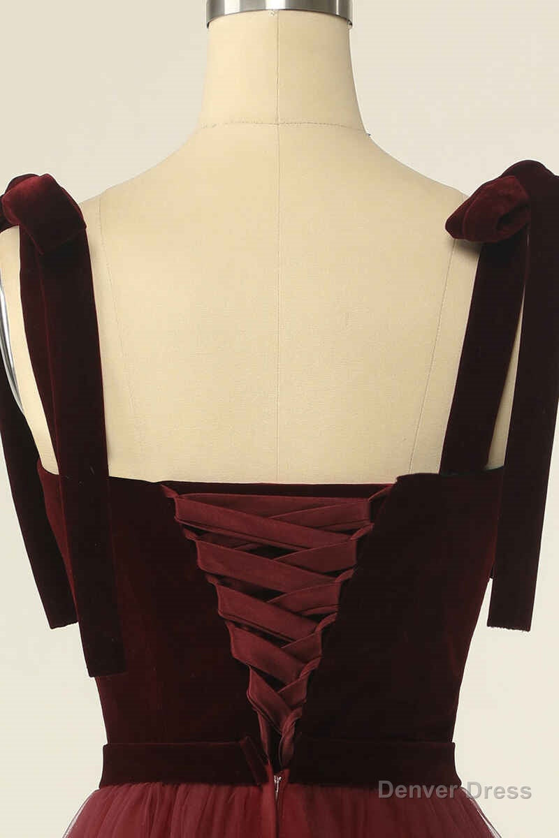 Wine Red Sweetheart Tie Strap A Line Short Prom Dresses