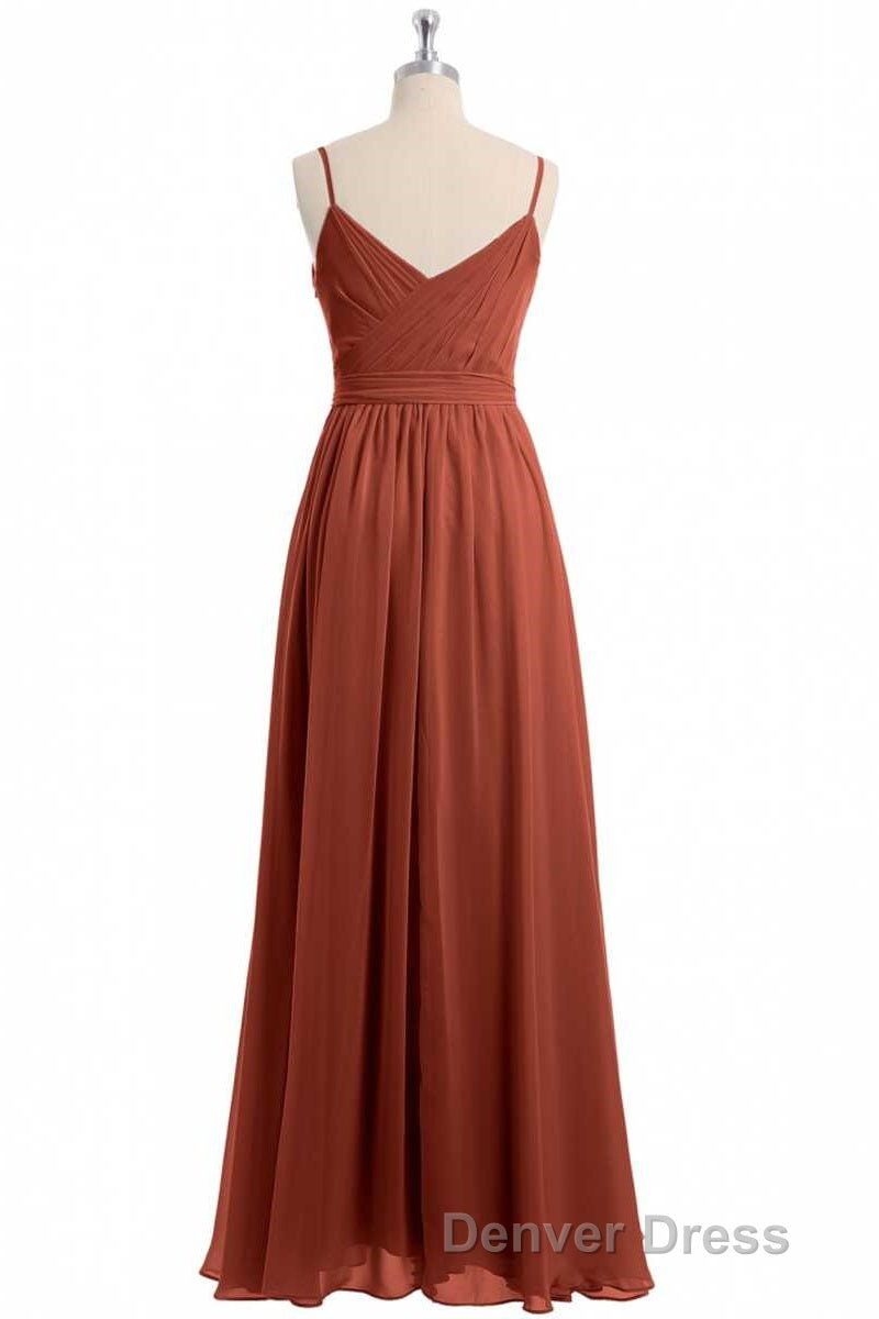 Rust Orange Spaghetti Straps Sweetheart Ruffled Long Bridesmaid Dresses Secondary image