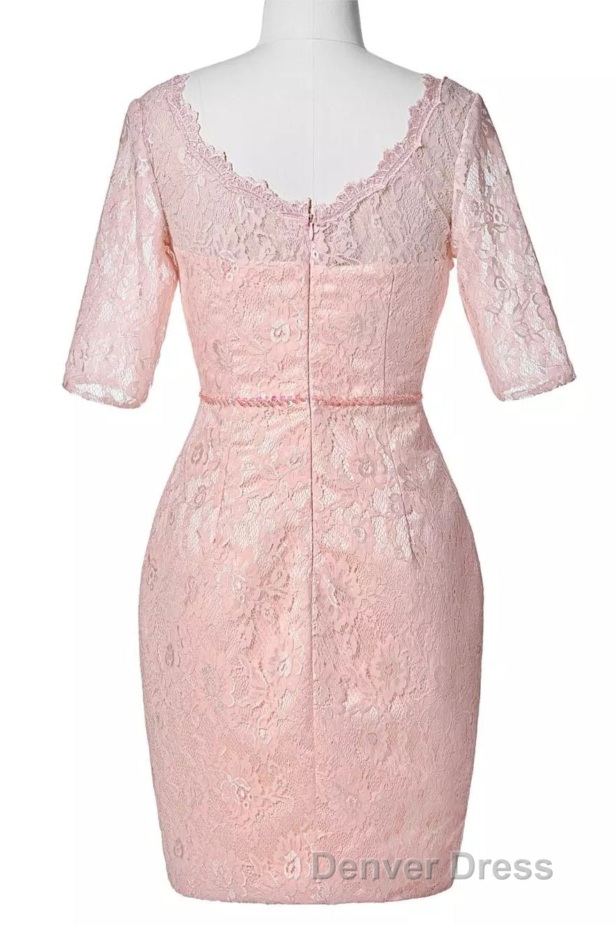 Two Piece Blush Pink Lace Bodycon Short Mother of the Bride Dresses