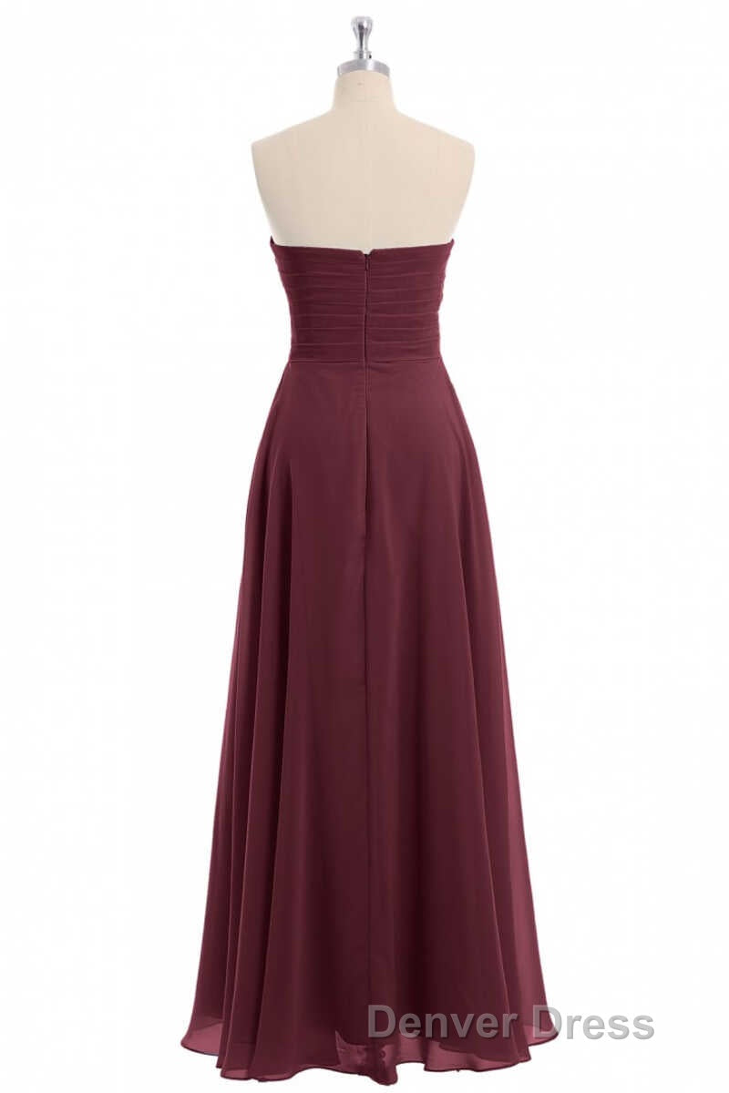 Burgundy Chiffon Strapless Sweetheart A Line Long Bridesmaid Dresses