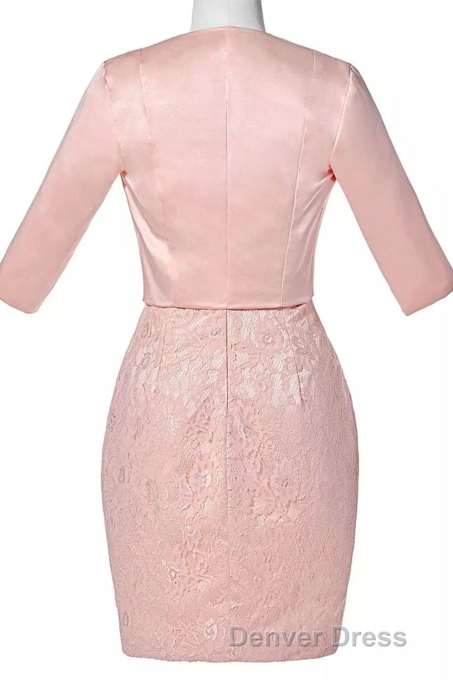 Two Piece Blush Pink Lace Bodycon Short Mother of the Bride Dresses