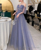 Blue Tulle Lace Long Prom Dress Blue Tulle Lace Prom Dresses 3