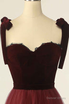 Wine Red Sweetheart Tie Strap A Line Short Prom Dresses
