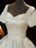 White Sweetheart Satin Long Bridal Dresses, White Wedding Dresses