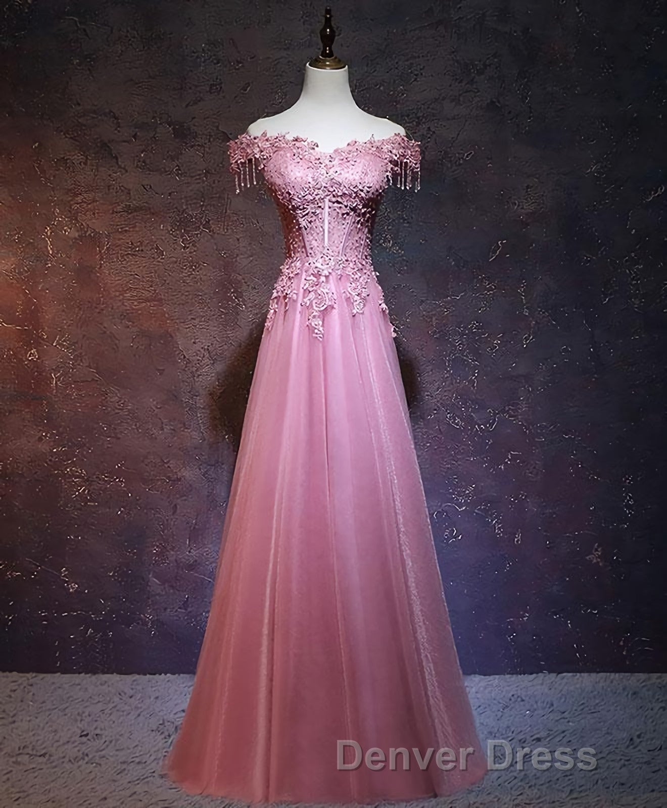 Burgundy Tulle Lace Off Shoulder Long Prom Dress, Burgundy Lace Prom Dresses