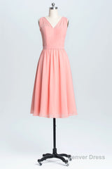 Simple Coral A-line Short Chiffon Dress