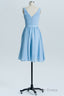 Blue Chiffon A-line Pleated Short Bridesmaid Dresses