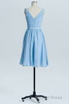 Blue Chiffon A Line Pleated Short Bridesmaid Dresses