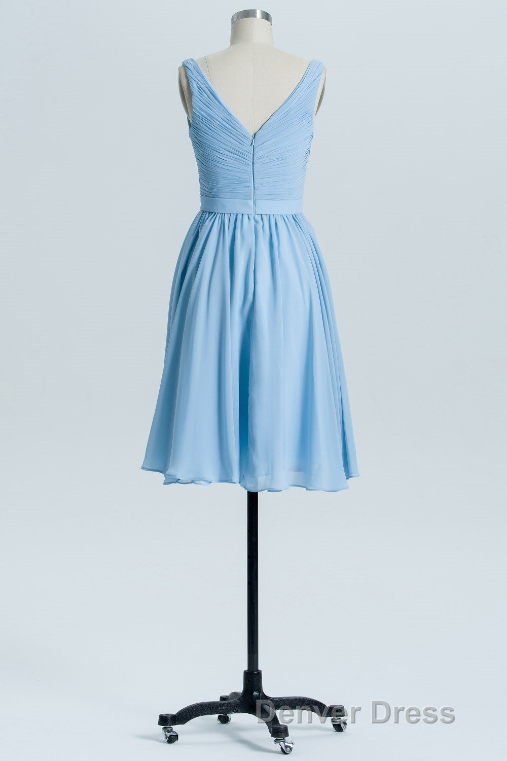 Blue Chiffon A Line Pleated Short Bridesmaid Dresses