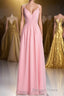 Pink Straps A Line Pleated Long Bridesmaid Dresses