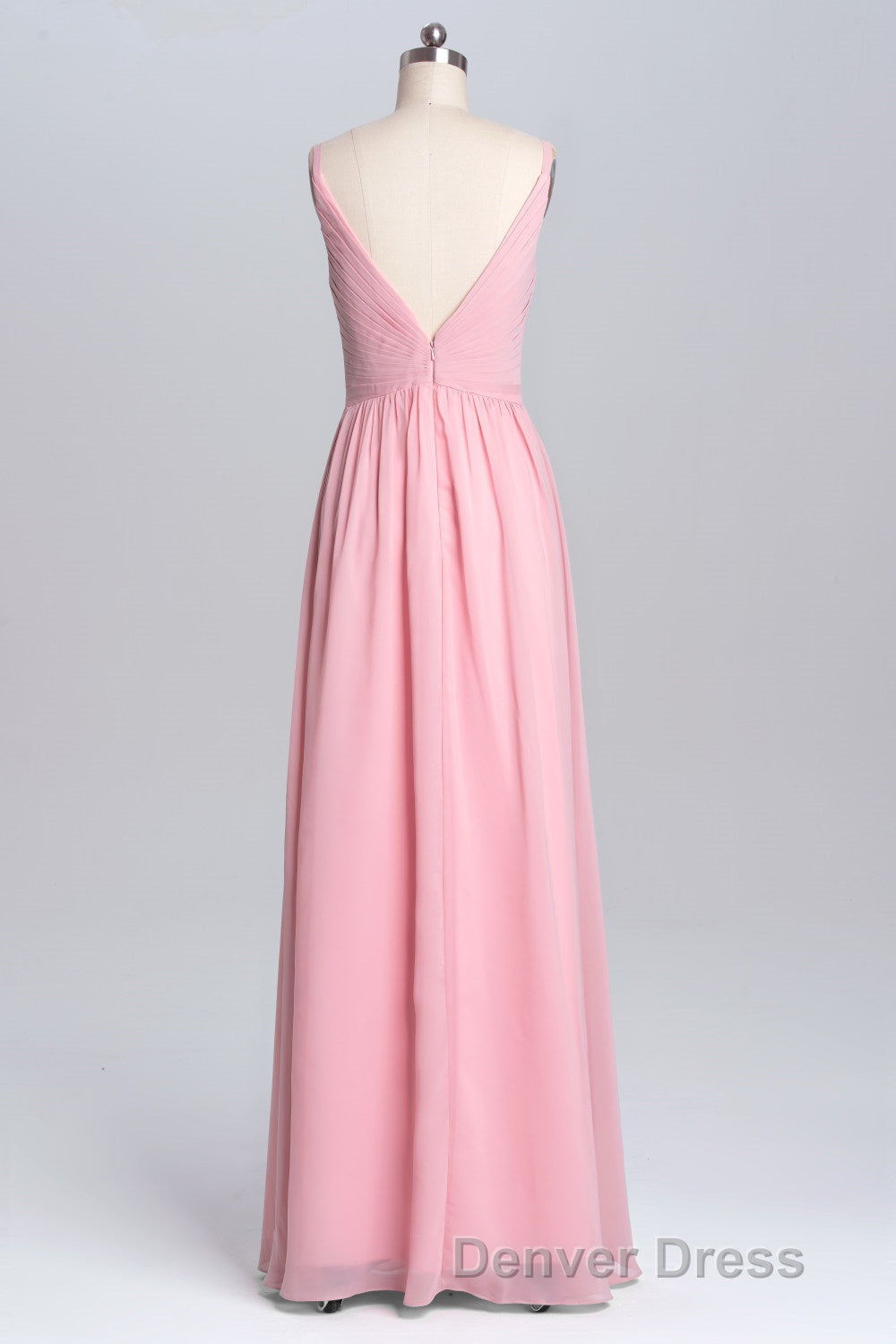Pink Straps A Line Pleated Long Bridesmaid Dresses