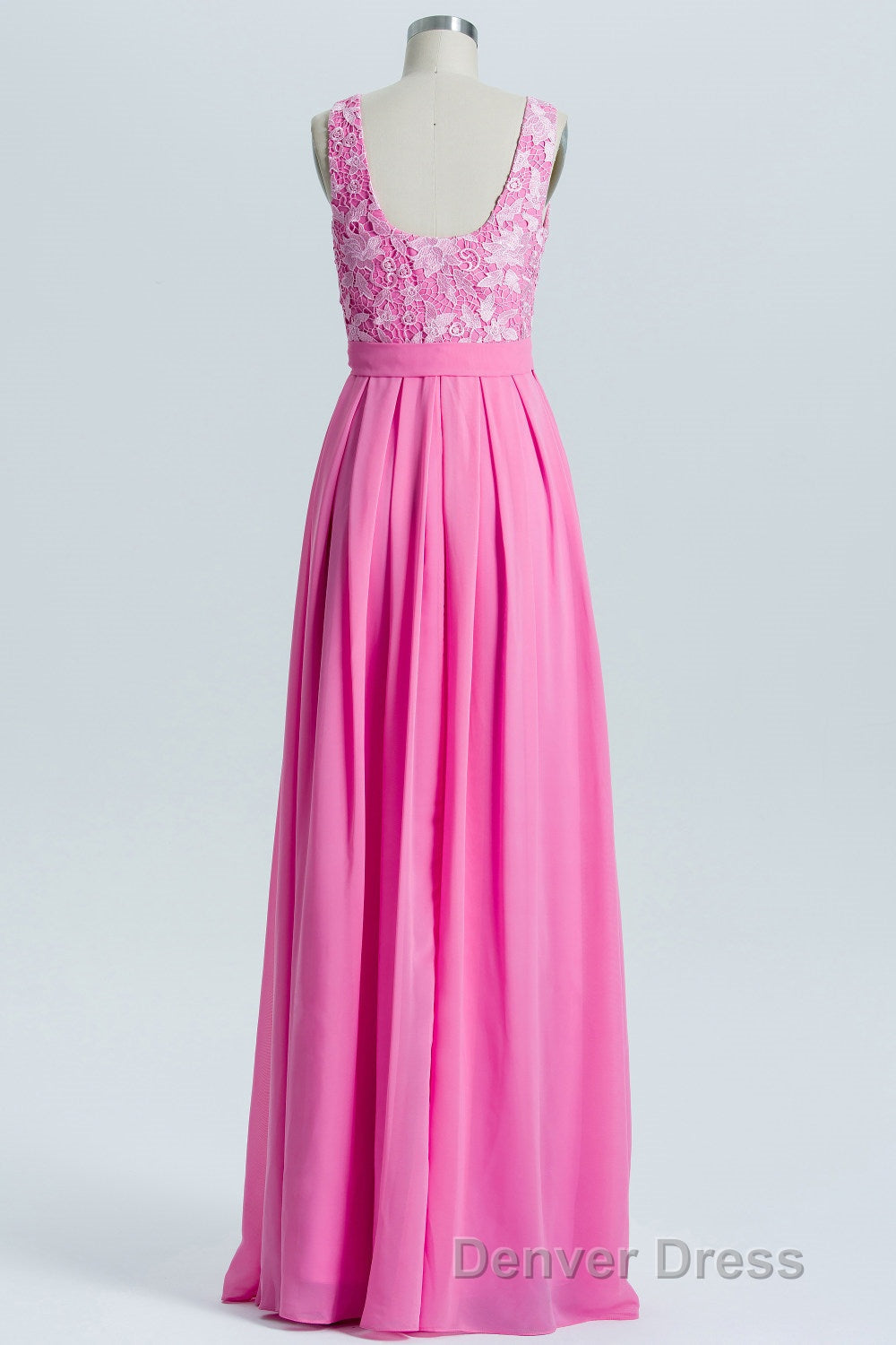 Pink A Line Lace and Chiffon Long Bridesmaid Dresses Secondary image
