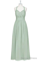 Sage Green Chiffon Halter Backless A Line Bridesmaid Dresses