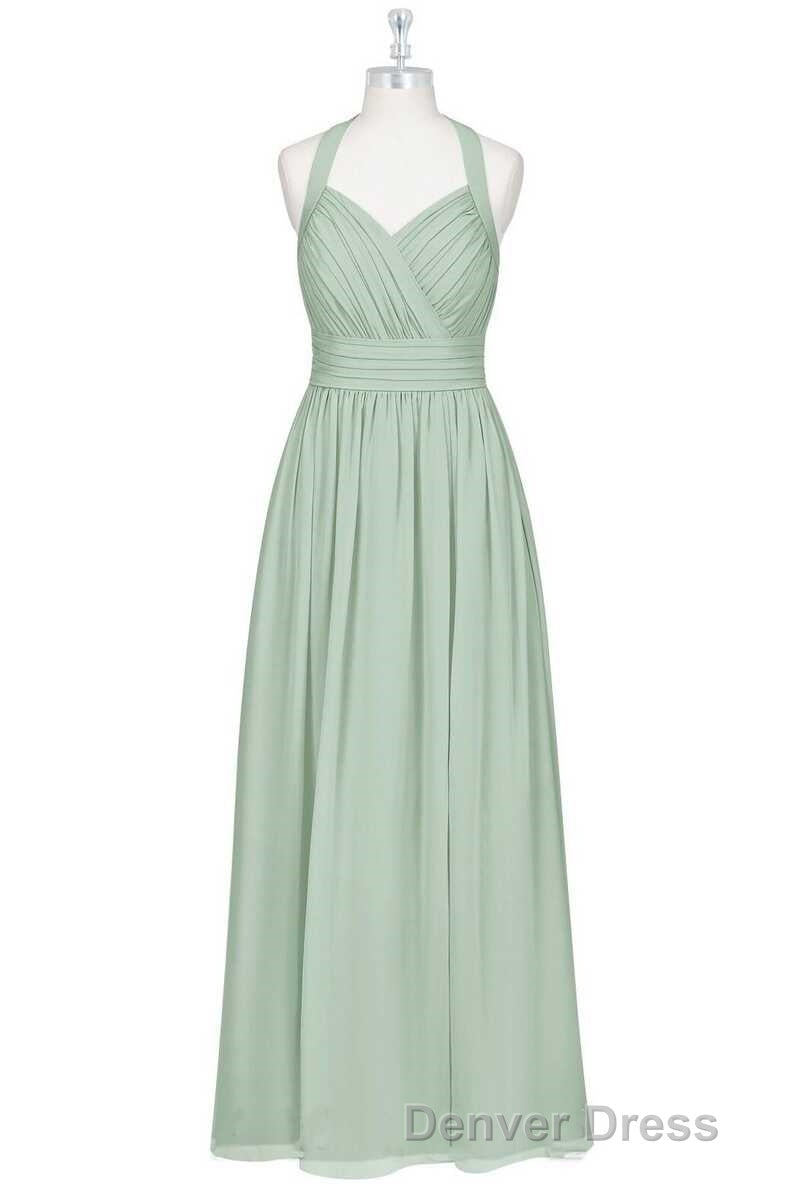 Sage Green Chiffon Halter Backless A Line Bridesmaid Dresses