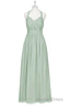 Sage Green Chiffon Halter Backless A Line Bridesmaid Dresses