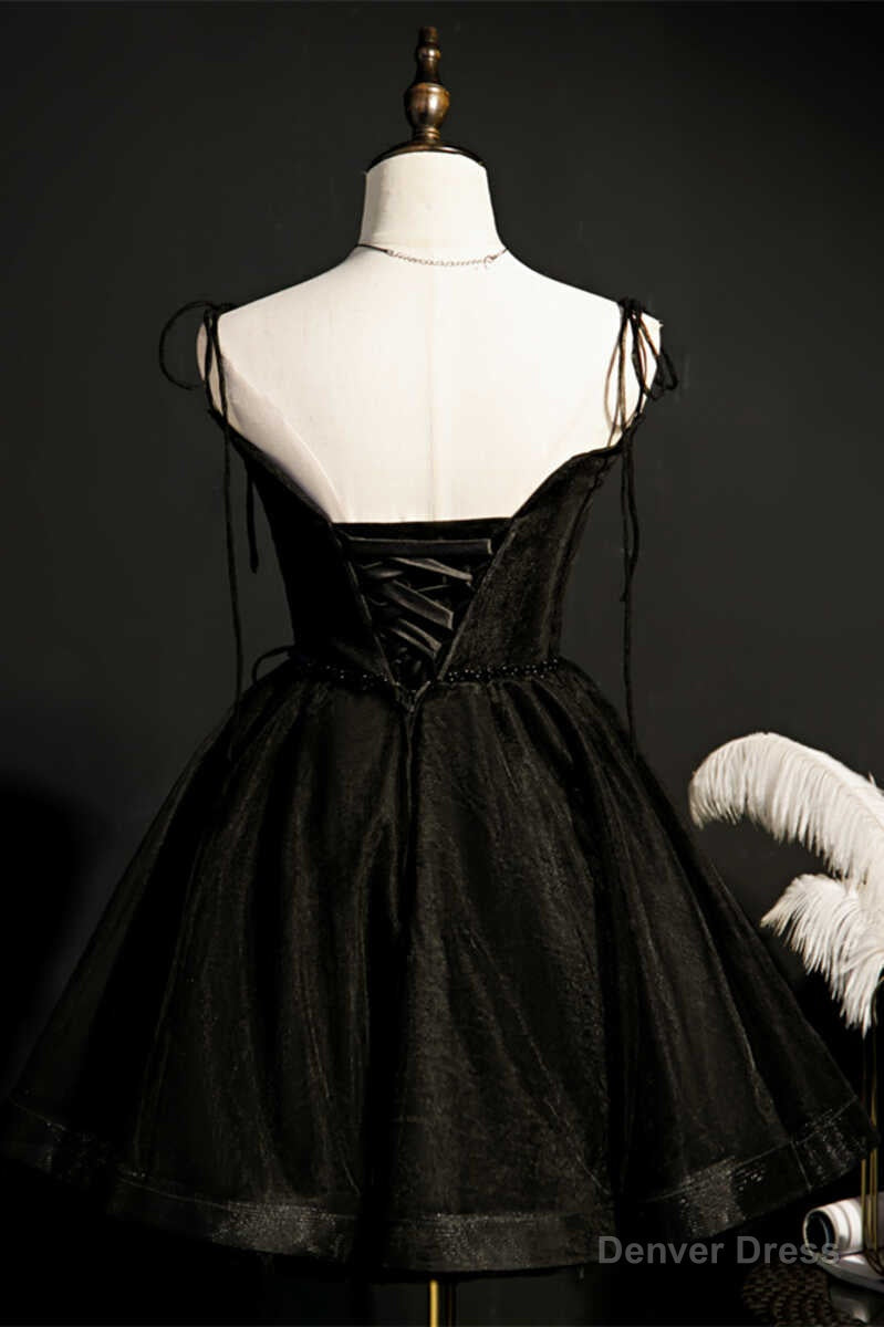 Black Lace Up Backless A Line Short Homecoming Dresses Secondary image