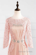 Pink Rhinestone Half Sleeve A Line Long Mother of the Bride Dresses
