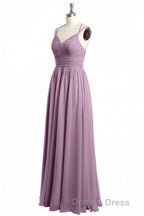 Burgundy Chiffon Spaghetti Straps A Line Long Bridesmaid Dresses
