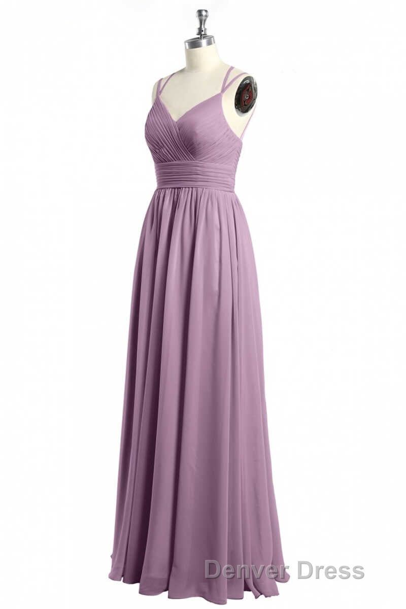 Burgundy Chiffon Spaghetti Straps A Line Long Bridesmaid Dresses