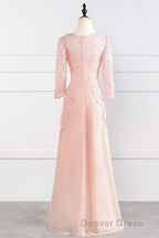 Pink Rhinestone Half Sleeve A Line Long Mother of the Bride Dresses