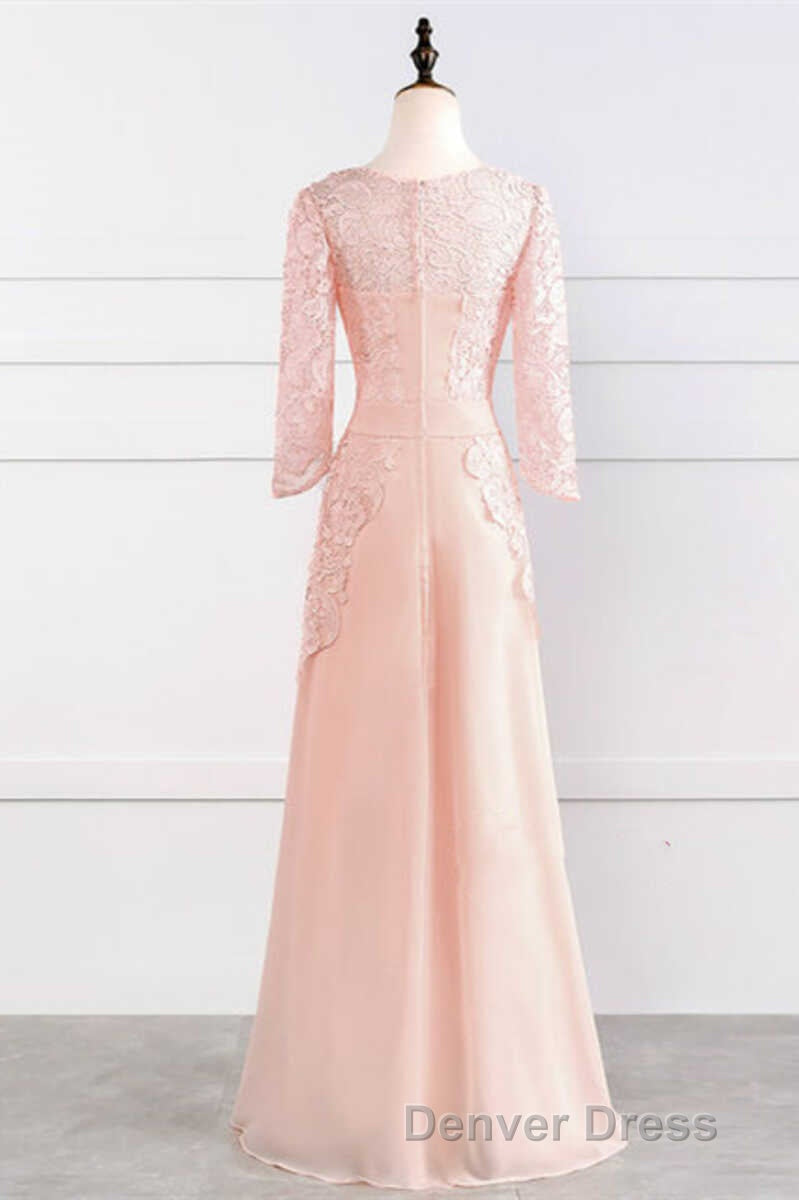 Pink Rhinestone Half Sleeve A Line Long Mother of the Bride Dresses