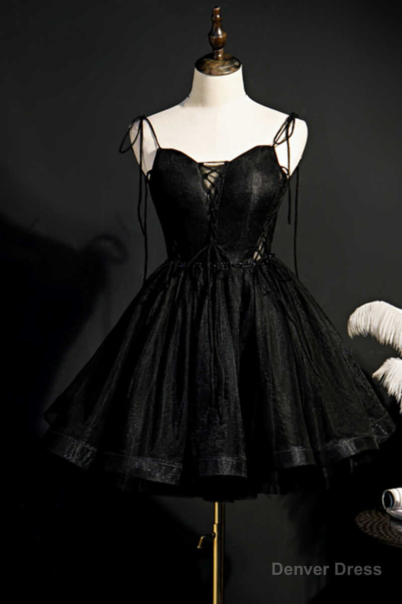 Black Lace Up Backless A Line Short Homecoming Dresses Main image
